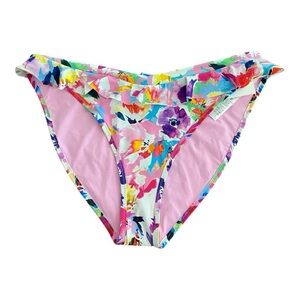 *SALE 🆕 Hanky Panky Floral Ruffle Trim V-Cut Bikini Swim Swimsuit Bottoms Sz XL